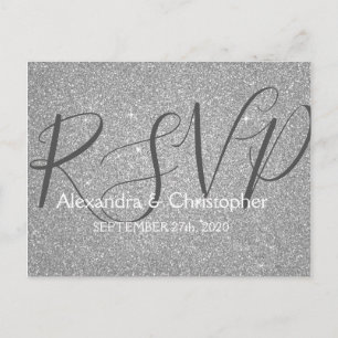 Invitation Carte Postale RSVP Paillettes et scintillement argent Luxe