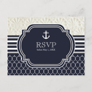 Invitation Carte Postale RSVP pour un mariage élégant de plage avec marine 