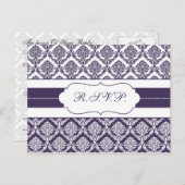 Invitation Carte Postale rsvp pourpre damassé (Devant / Derrière)