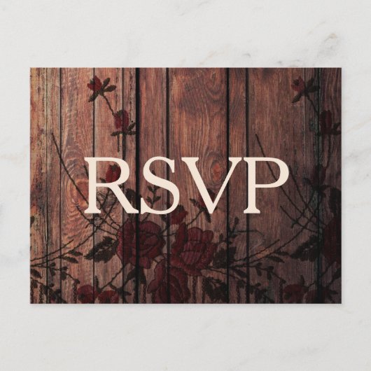 Invitation Carte Postale RSVP Red Floral Faux dentelle et bois (Devant)