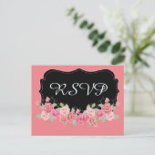 Invitation Carte Postale RSVP rose et noir (Debout devant)