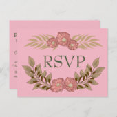 Invitation Carte Postale RSVP rose et vert (Devant / Derrière)