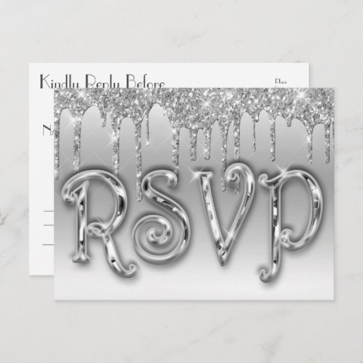 Invitation Carte Postale RSVP Silver Luxe (Devant / Derrière)