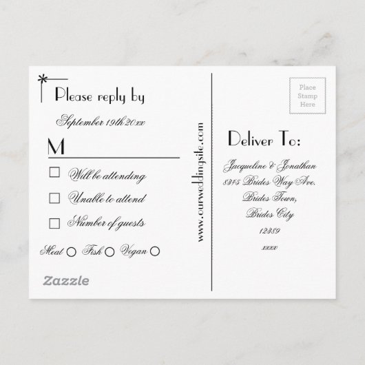 Invitation Carte Postale RSVP Simple Elegant Noir Classique Mariage RSVP (Dos)