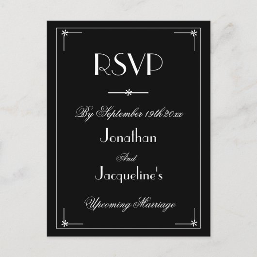 Invitation Carte Postale RSVP Simple Elegant Noir Classique Mariage RSVP (Devant)