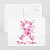 Invitation Carte Postale Ruban à papillon de sensibilisation au cancer du s (Devant / Derrière)