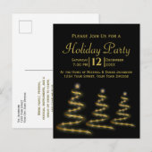 Invitation Carte Postale Ruban d'or Arbres de Noël Black Holiday Party (Devant / Derrière)