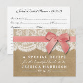 Invitation Carte Postale Ruban rose sur Kraft & Fête des mariées de dentell (Devant / Derrière)