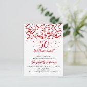 Invitation Carte Postale Ruban rouge moderne et Confetti 50e anniversaire (Debout devant)