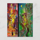 Invitation Carte Postale Rue la nuit et Fée verte (Devant)