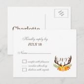 Invitation Carte Postale Russe Antler Deer Floral Mariage de bois (Devant / Derrière)