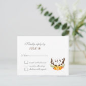Invitation Carte Postale Russe Antler Deer Floral Mariage de bois (Debout devant)