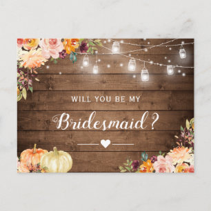 Invitation Carte Postale Russe Autumn Floral Be My Bridesmaid