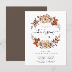 Invitation Carte Postale Russe Brown Automne quitte Thanksgiving Dîner