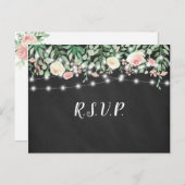 Invitation Carte Postale Russe Chalkboard Blush Floral Lights mariage rsvp (Devant / Derrière)