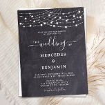 Invitation Carte Postale Russe Chalkboard String lights QR Code Mariage<br><div class="desc">Des amis Invitations et la famille à votre mariage avec ces cartes faire-part de mariage élégantes mais rustiques de tableau noir et de lampes à cordes. Cette ardoise unique tout en une invitation de mariage dispose d'élégantes lampes à cordes blanches sur le motif d'ardoise en tableau gris avec le code...</div>