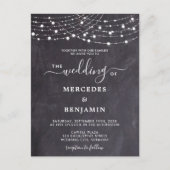 Invitation Carte Postale Russe Chalkboard String lights QR Code Mariage (Devant)