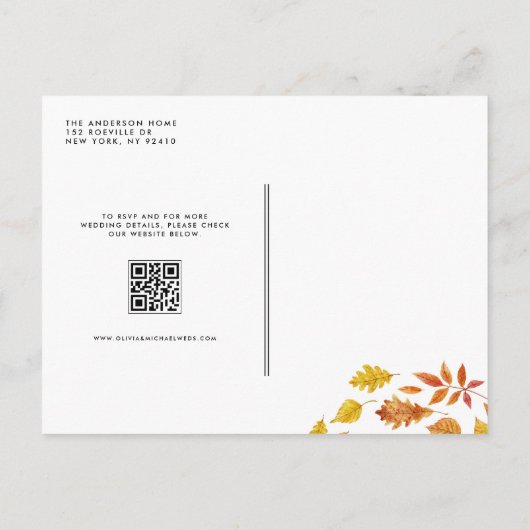 Invitation Carte Postale Russe en chute Feuille Automne Mariage QR Code (Dos)