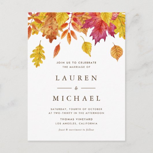 Invitation Carte Postale Russe en chute Feuille Automne Mariage QR Code (Devant)