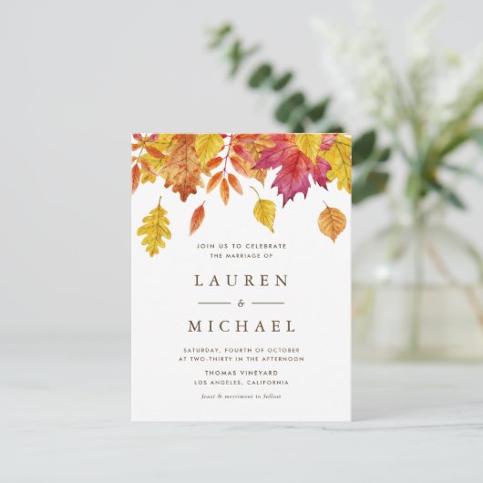 Invitation Carte Postale Russe en chute Feuille Automne Mariage QR Code (Debout devant)