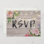 Invitation Carte Postale Russe Mariage Floral Bois Chaîne Lumière RSVP Répo (Devant / Derrière)
