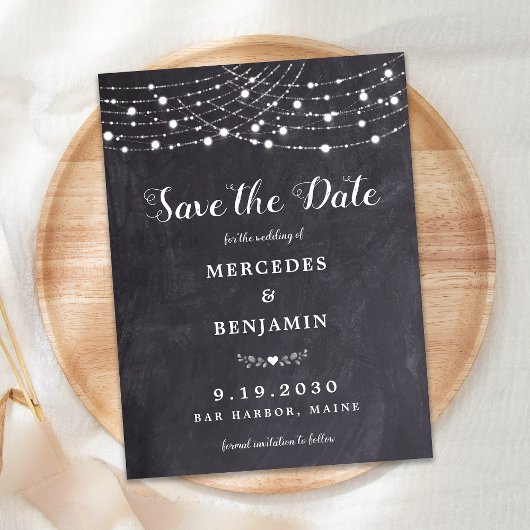 Invitation Carte Postale Russe String Lights Chalkboard Ardoise Mariage Enr