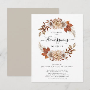 Invitation Carte Postale Russe Taupe Fall quitte Thanksgiving Dîner