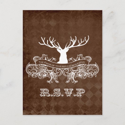 Invitation Carte Postale Rustic Antler, Deer Winter Woodland rsvp (Devant)