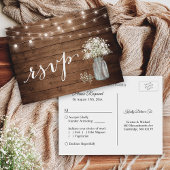 Invitation Carte Postale Rustic Baby's Breath Mason Jar String lumières RSV