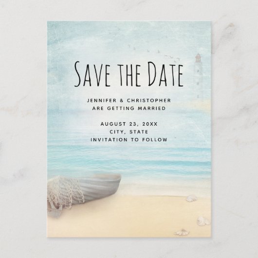Invitation Carte Postale Rustic Beach Scene Enregistrer la date (Devant)