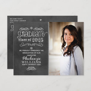 Invitation Carte Postale Rustic Black Chalkboard 2024 Graduate Photo Party