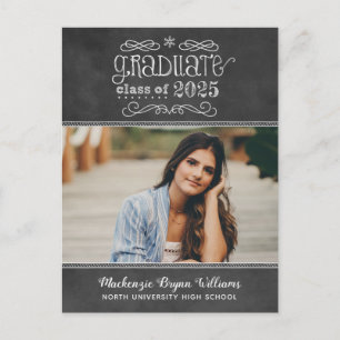 Invitation Carte Postale Rustic Black Chalkboard 2024 Graduate Photo Party