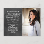 Invitation Carte Postale Rustic Black Chalkboard 2025 Graduate Photo Party (Devant)