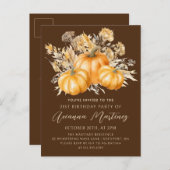 Invitation Carte Postale Rustic Boho Citrouille Automne 21ème fête d'annive (Devant / Derrière)