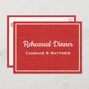 Invitation Carte Postale Rustic Burlap Red Country Rehearer Dîner