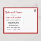 Invitation Carte Postale Rustic Burlap Red Country Rehearer Dîner (Dos)