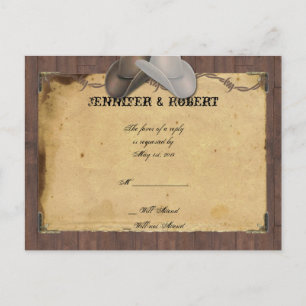 Invitation Carte Postale Rustic Country Cowboy Casquettes Barbed Wedding RS
