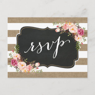 Invitation Carte Postale Rustic Country Linen Burlap Mariage Floral RSVP