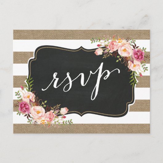 Invitation Carte Postale Rustic Country Linen Burlap Mariage Floral RSVP (Devant)