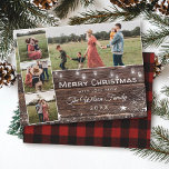 Invitation Carte Postale Rustic Country Mason Jar Photo Collage Noël<br><div class="desc">Célébrez Noël avec cette grange rustique 4 cartes de collage photo. La typographie lettrée à la main et les lampes à cordes avec des bocaux en maçon avec l'ambiance chaleureuse et campagnarde parfaite font de ce séjour un grand choix pour la famille et les amis. L'arrière est revêtu d'une texture...</div>