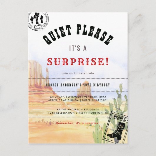 Invitation Carte Postale Rustic Country Surprise Anniversaire Fête Invitati (Devant)