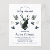 Rustic Deer Head Bleu Floral Baby shower moderne