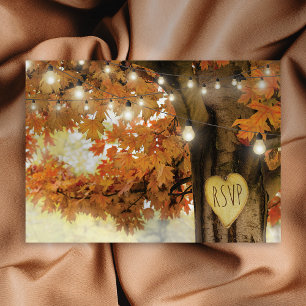 Invitation Carte Postale Rustic Fall Autumn Tree Twinkle Light Wedding RSVP