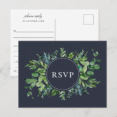 Invitation Carte Postale Rustic Foliage Marine Mariage RSVP Demande de chan (Devant / Derrière)