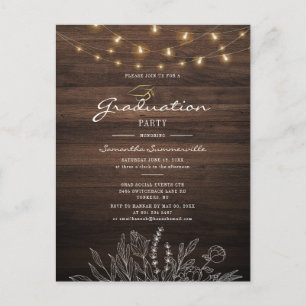 Invitation Carte Postale Rustic Graduation Party 2022 String Lights