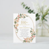 Invitation Carte Postale Rustic Ivory White Rose 100e fête d'anniversaire (Debout devant)