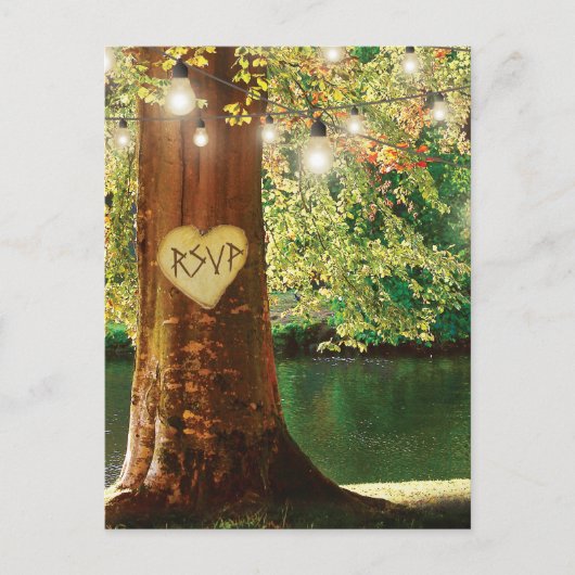 Invitation Carte Postale Rustic Mountain Lake Twinkle Lumières Mariage RSVP (Devant)