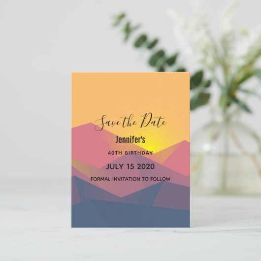 Invitation Carte Postale Rustic Mountains Polygons géométriques Enregistrer (Debout devant)