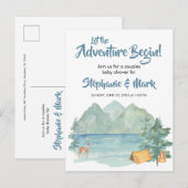 Invitation Carte Postale Rustic Mountains Watercolor Baby shower d'aventure (Devant / Derrière)