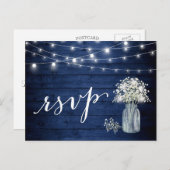 Invitation Carte Postale Rustic Navy Blue Baby's Breath String éclats RSVP (Devant / Derrière)